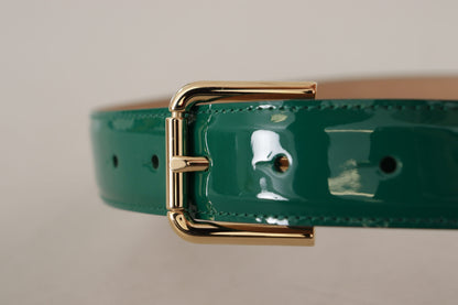 Elegant Green Leather Belt with Gold Buckle Detail