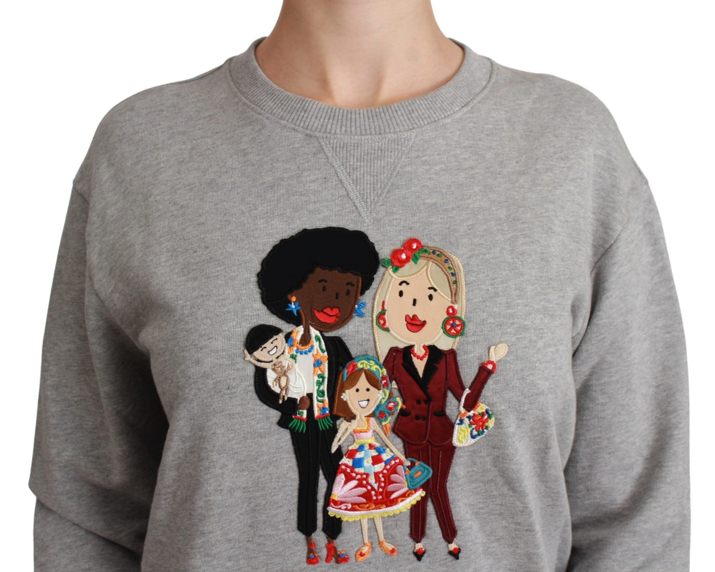 Elegant Multicolor Embroidered Crew-neck Sweater