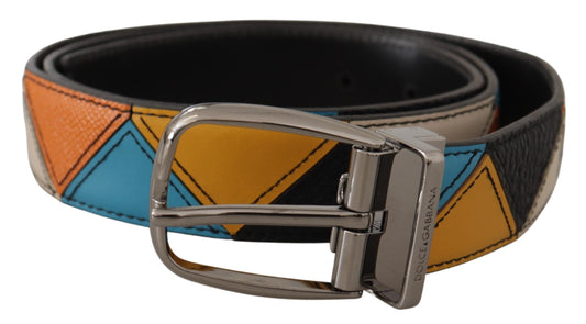 Elegant Multicolor Leather Belt with Silver Buckle