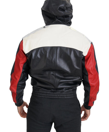 Elite Black Leather Hooded Bomber Jacket