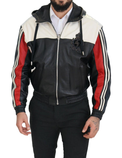 Elite Black Leather Hooded Bomber Jacket