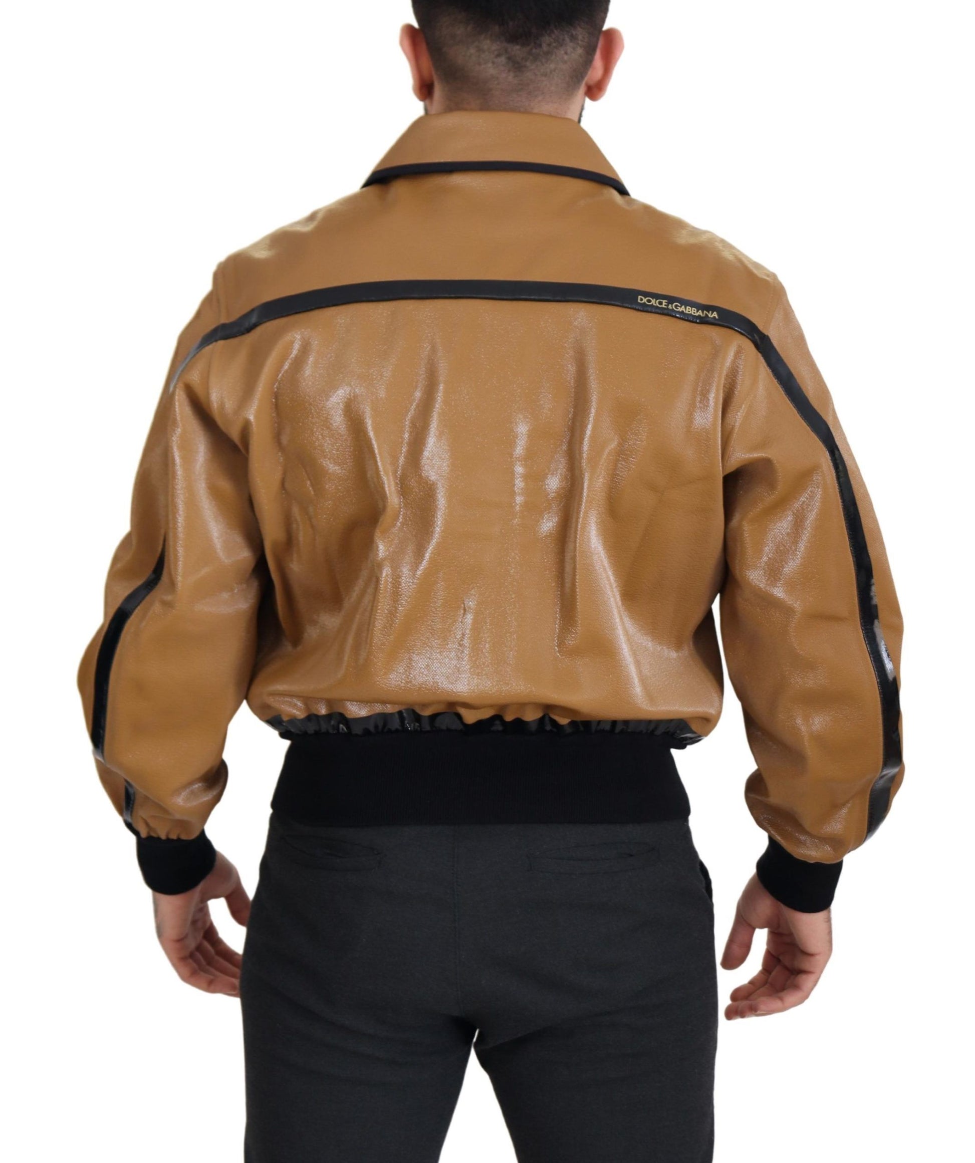 Elegant Dark Camel Zip Blouson Jacket