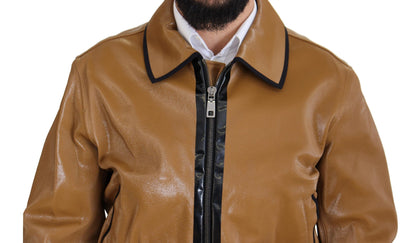 Elegant Dark Camel Zip Blouson Jacket