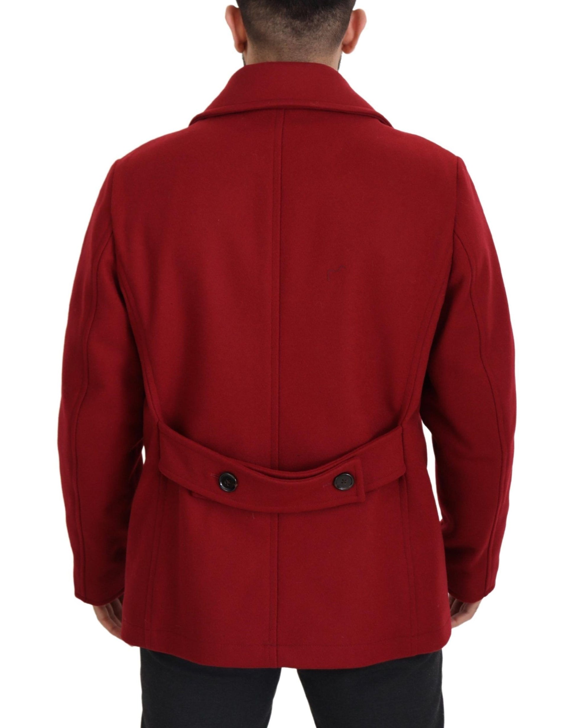 Elegant Red Double Breasted Wool Jacket
