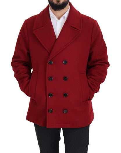 Elegant Red Double Breasted Wool Jacket