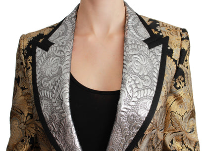 Elegant Gold Floral Jacquard Blazer