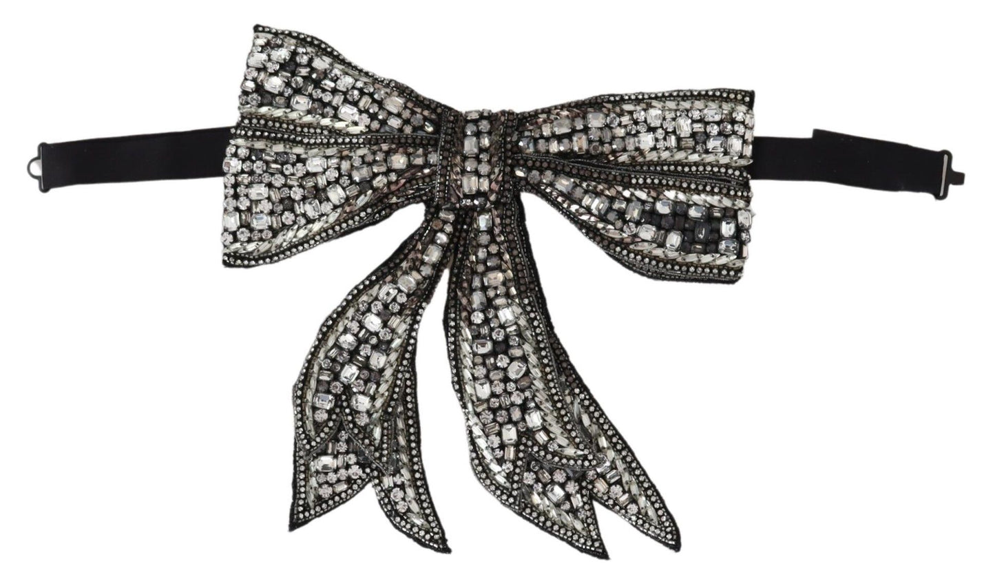 Crystal-Embellished Silk Bowtie - Silver Elegance