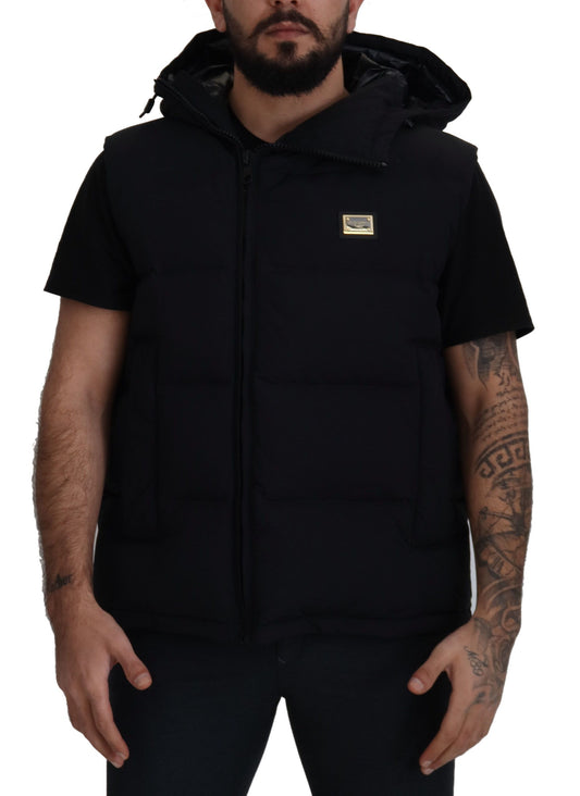 Sleek Black Hooded Short Sleeve Jacket