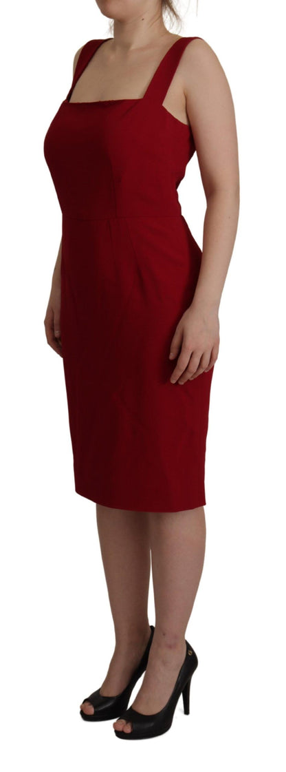 Elegant Red Square Neck Midi Dress