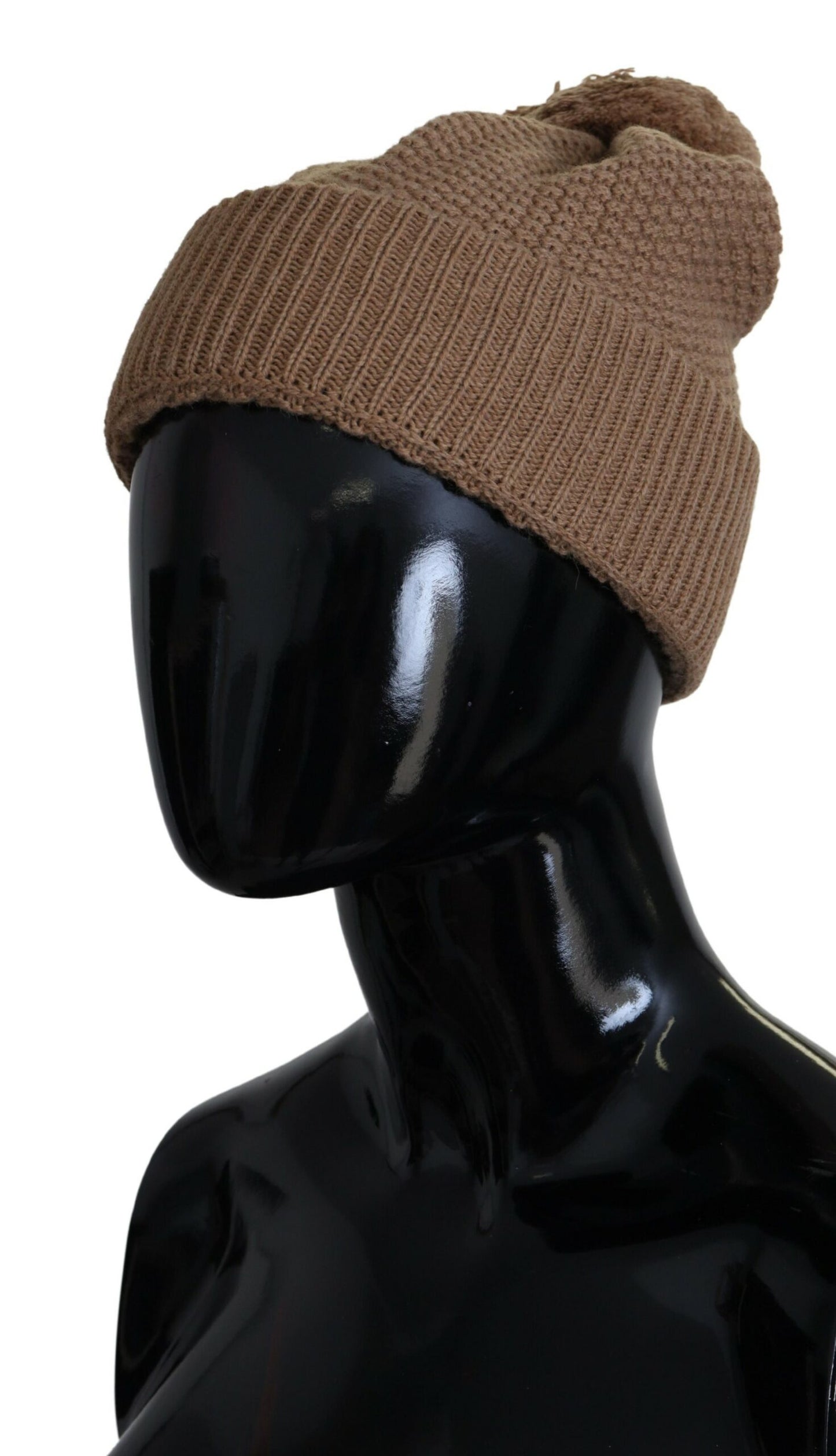 Elegant Camel Knit Beanie with Fur Accent