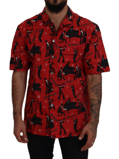 Elegant Red Jazz Pattern Casual Shirt