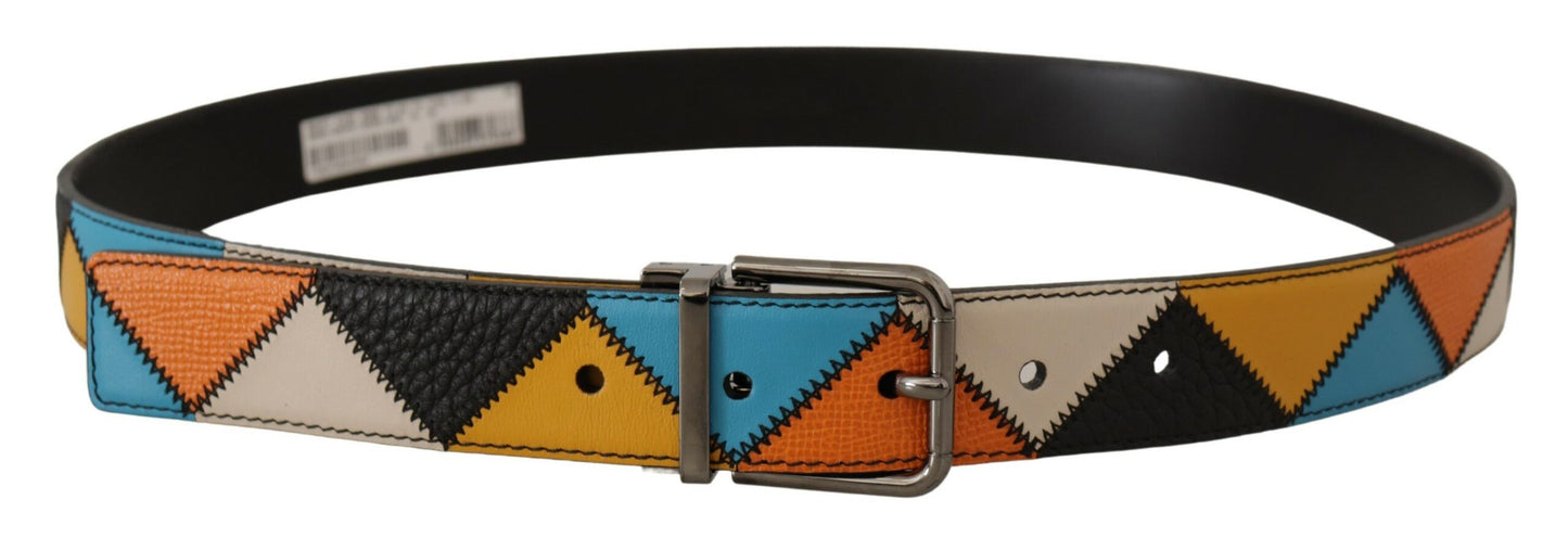 Multicolor Leather Belt with Silver Buckle
