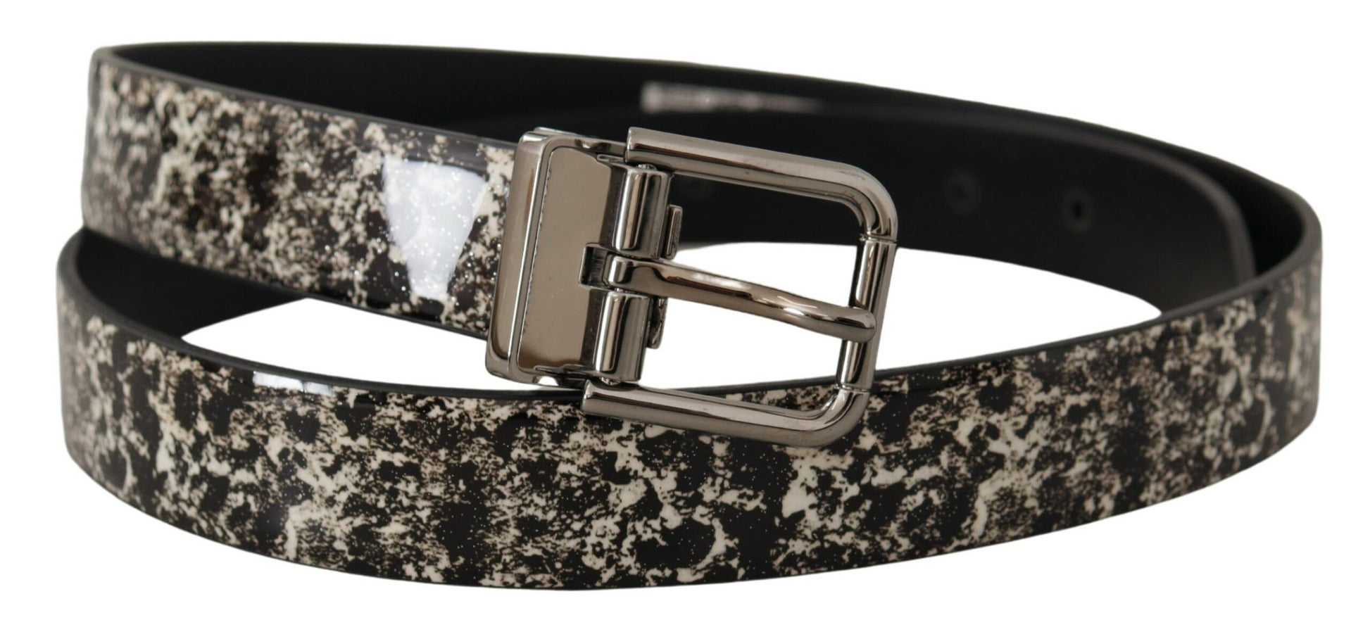 Elegant Black Marble Print Leather Belt