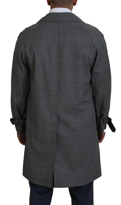 Elegant Gray Plaid Trench Coat