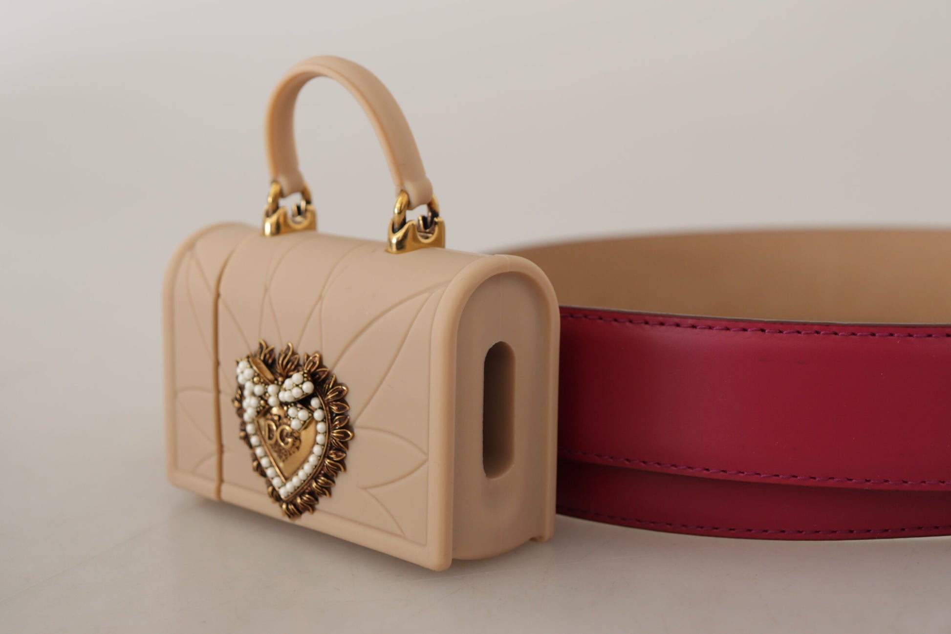 Elegant Pink Leather Belt with Headphone Case