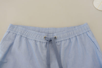 Elegant Light Blue Linen-Cotton Summer Shorts