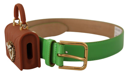 Chic Emerald Leather Belt with Engraved Buckle