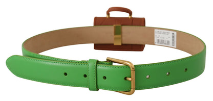 Chic Emerald Leather Belt with Engraved Buckle