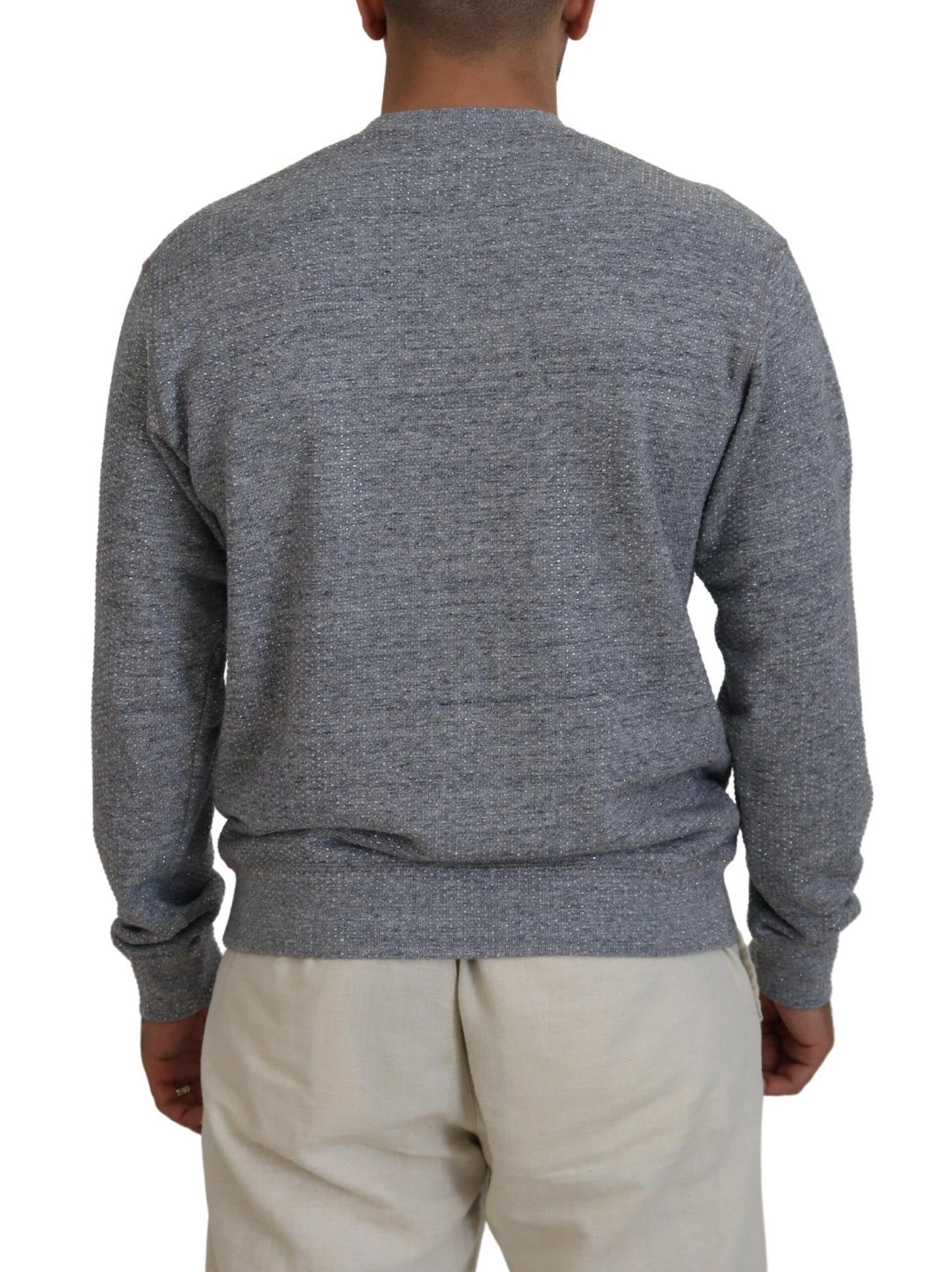 Gray Crystal Embellishment Men Pullover Sweater