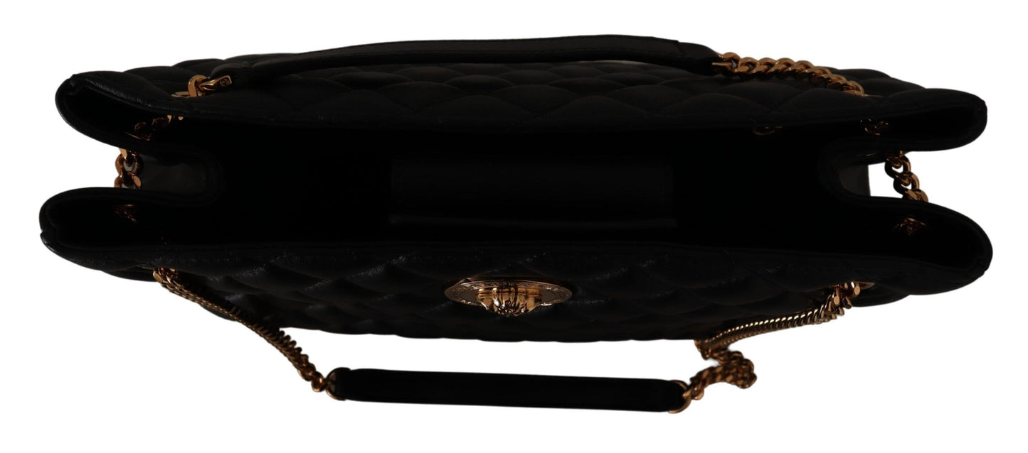 Elegant Large Black Nappa Leather Tote