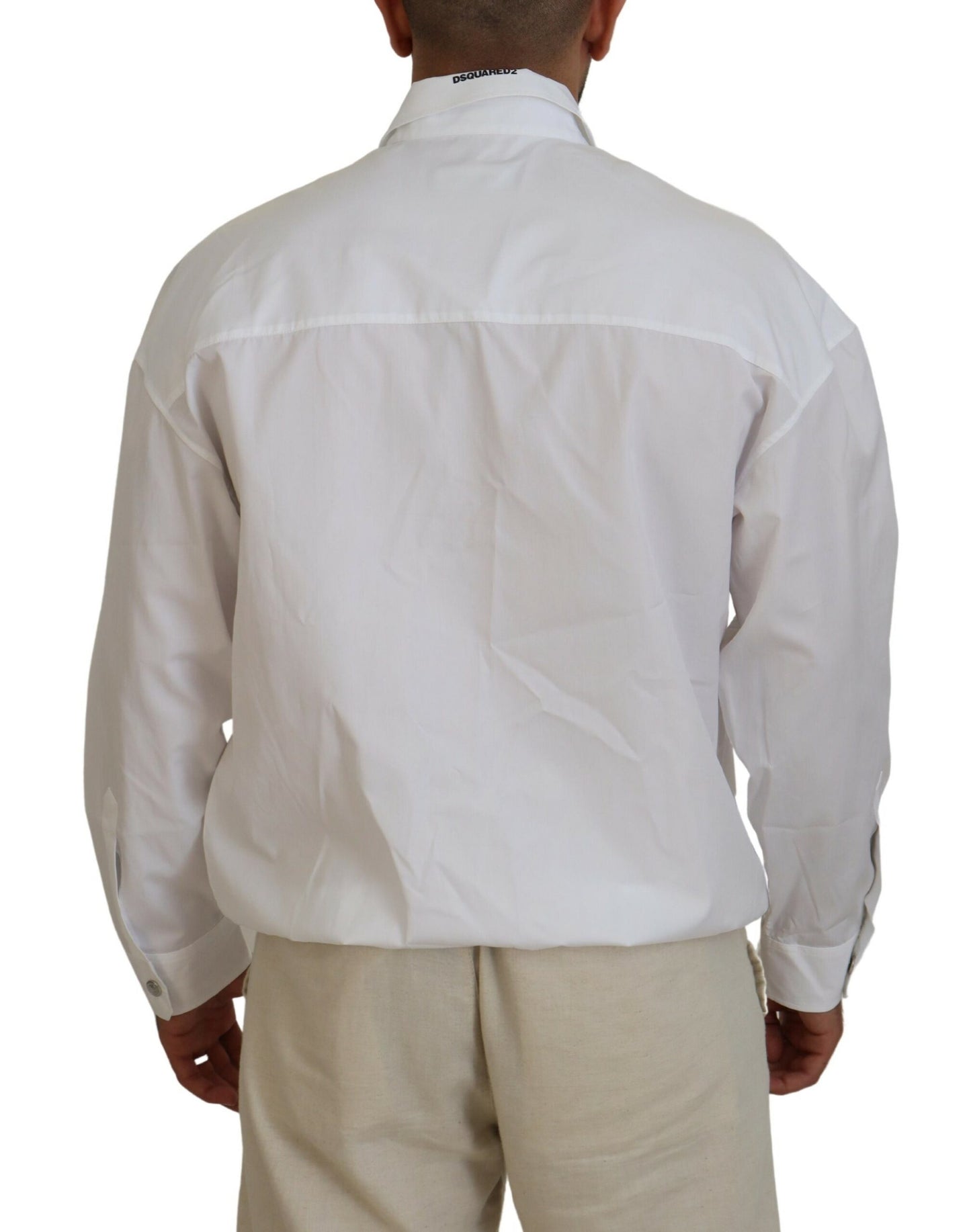 White Cotton Collared Casual Men Long Sleeves Jacket