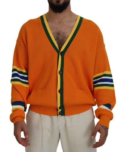 Orange Cotton Long Sleeves Men Cardigan Sweater