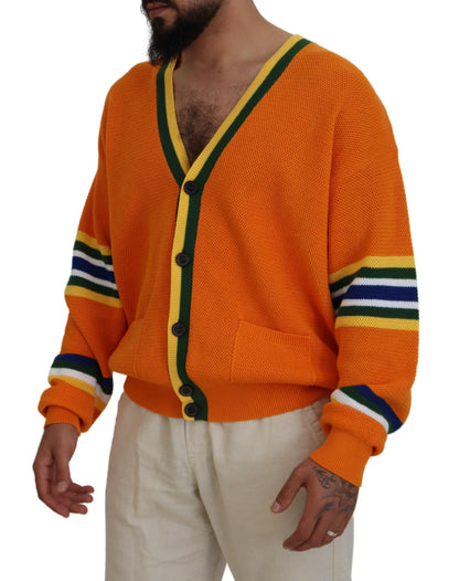 Orange Cotton Long Sleeves Men Cardigan Sweater