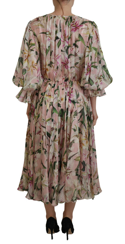 Floral Silk Maxi Dress with Back Zipper