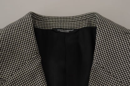 Elegant Gray Checkered Wool Blazer