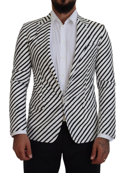 Elegant White Striped Single Breasted Blazer