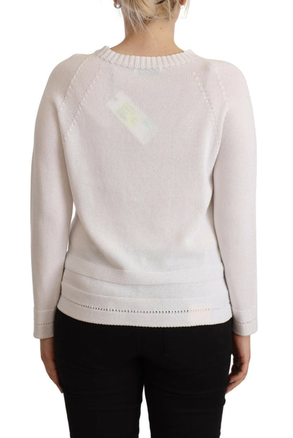 Elegant White Cotton Pullover Sweater