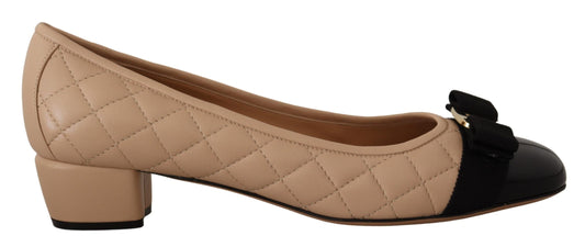 Elegant Quilted Leather Pumps in Beige and Black