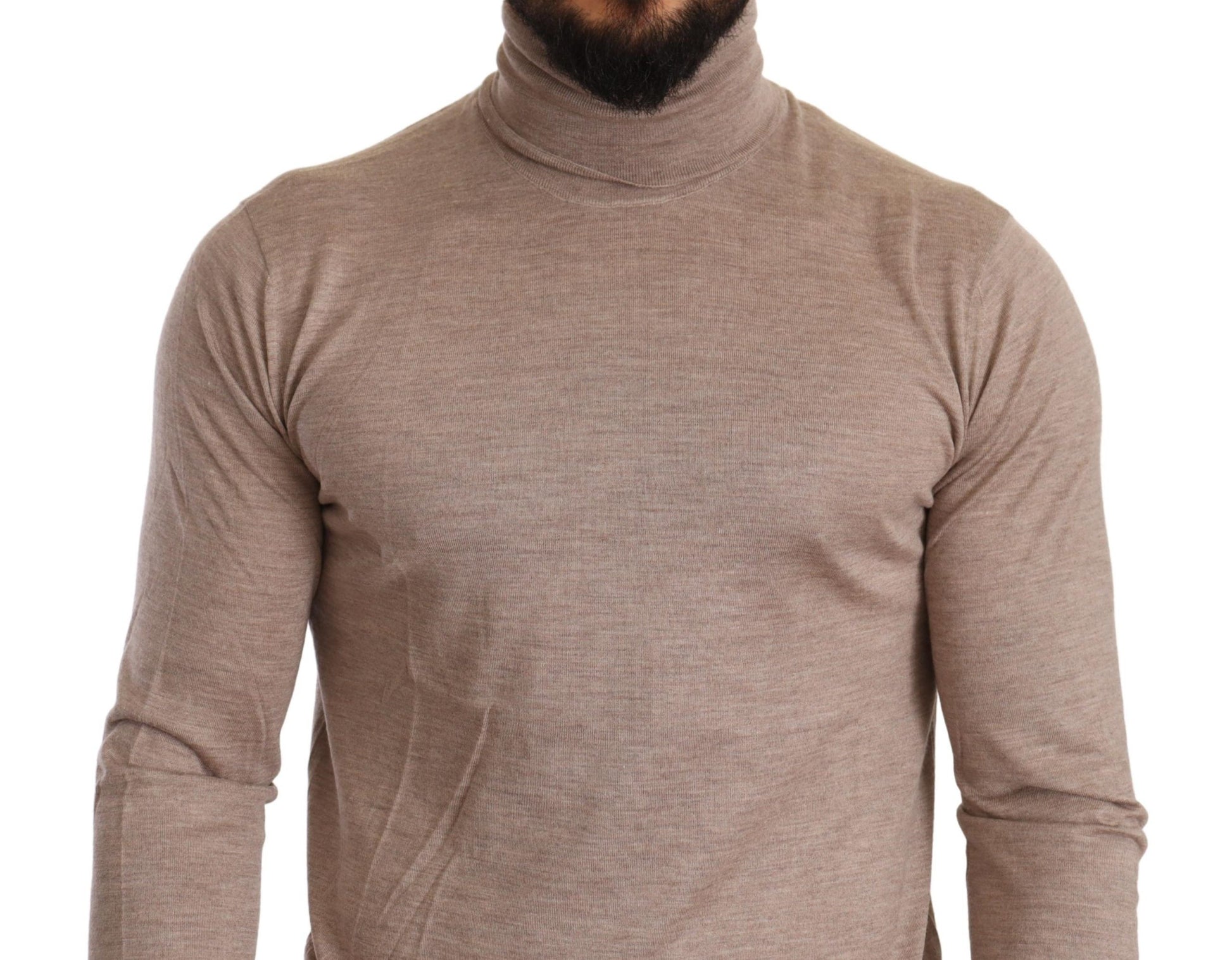 Beige Turtleneck Cashmere-Silk Blend Sweater