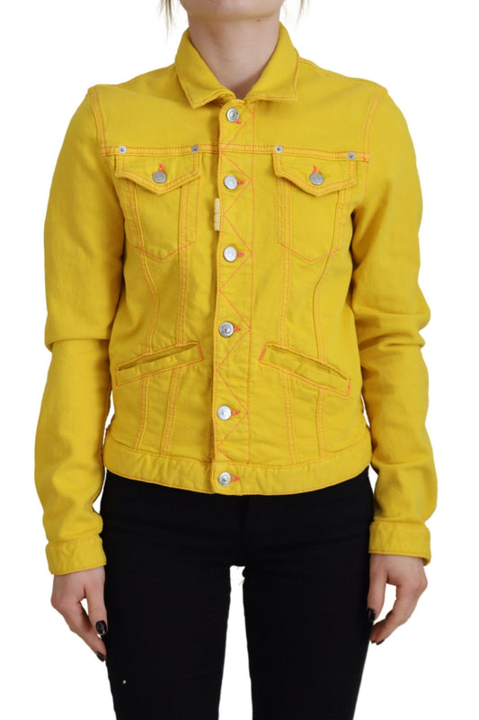 Yellow Collared Long Sleeves Denim Jacket