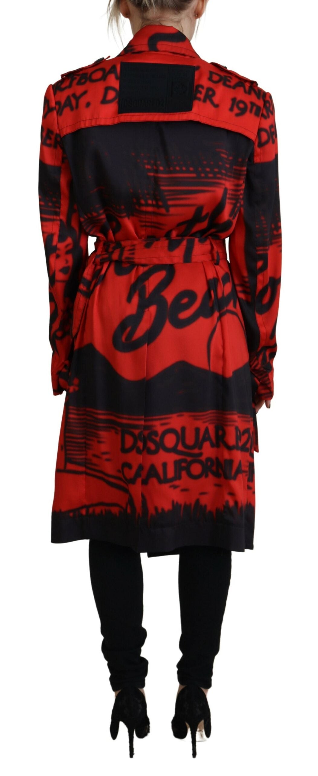 Red Printed Button Collared Desigual Coat Jacket
