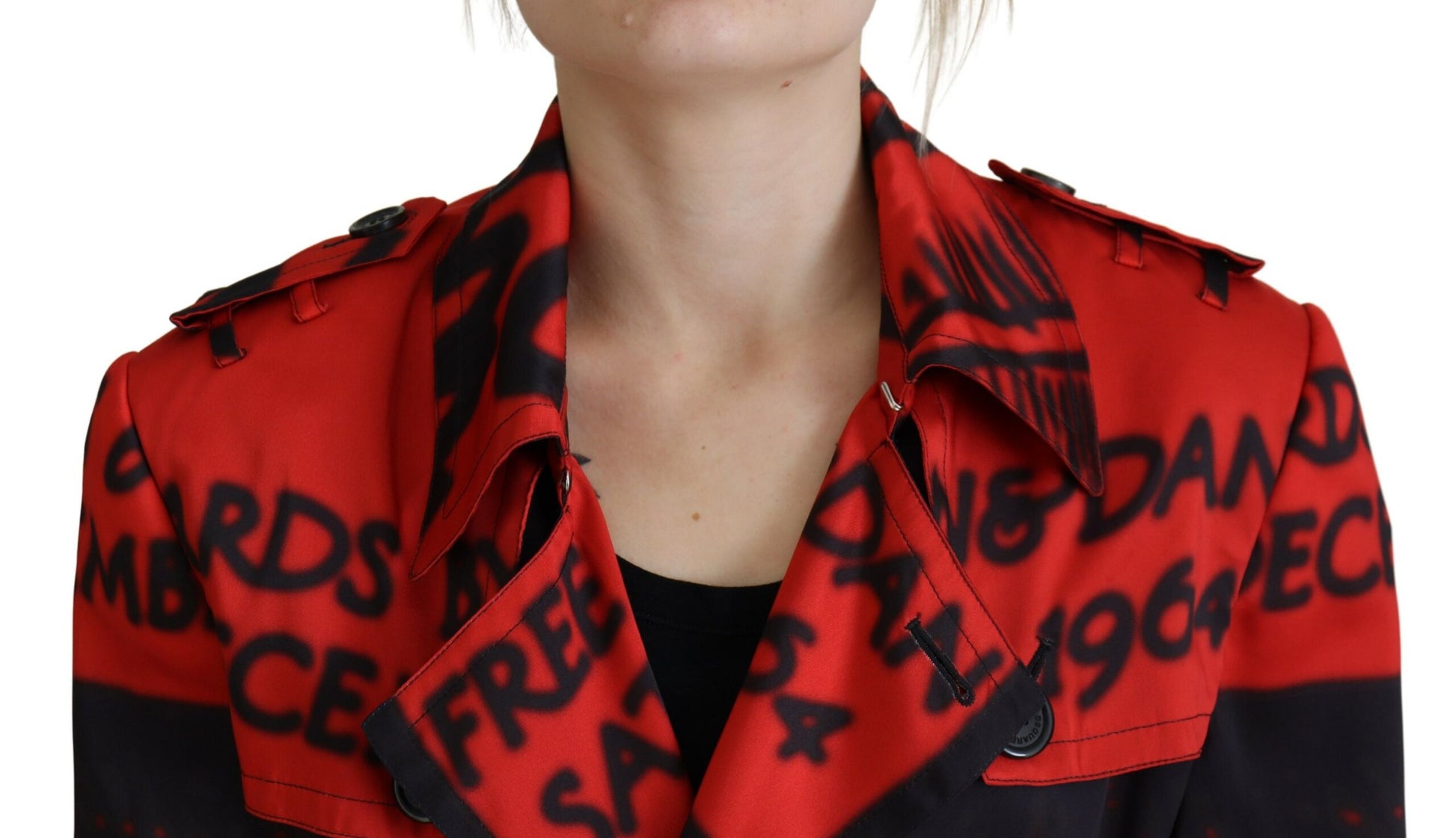 Red Printed Button Collared Desigual Coat Jacket