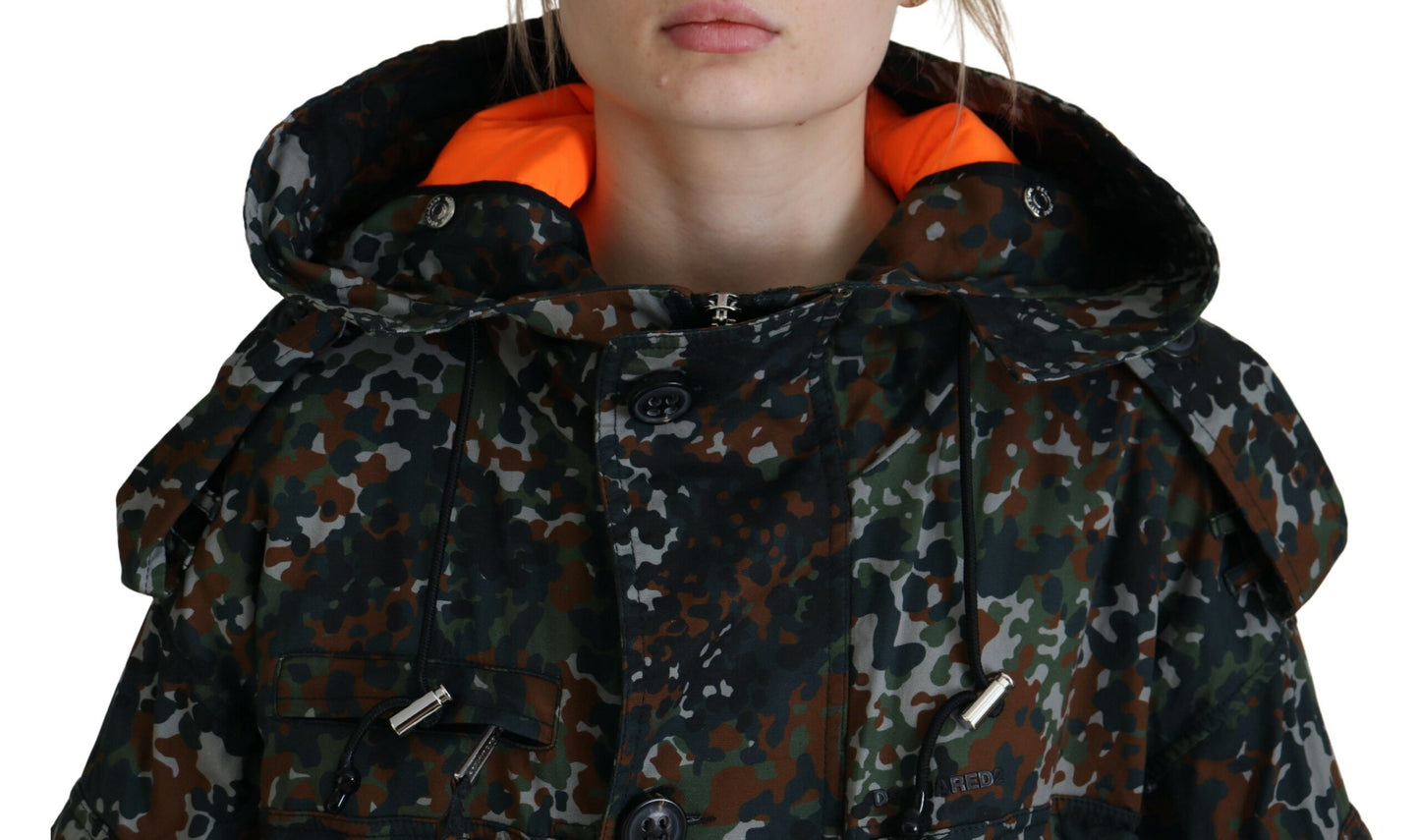 Green Hooded Goth Camouflage Print Parka Coat Jacket