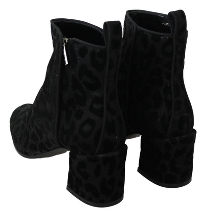 Elegant Black Leopard Print Short Boots