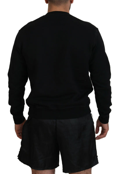 Black Logo Print Long Sleeves Men Pullover Sweater