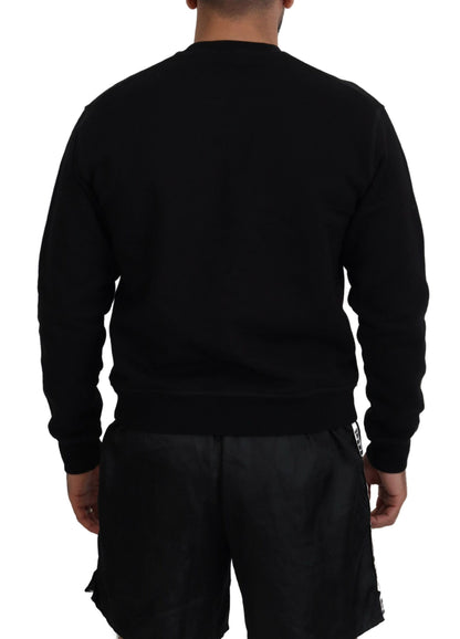 Black Printed Long Sleeves Pullover Sweater