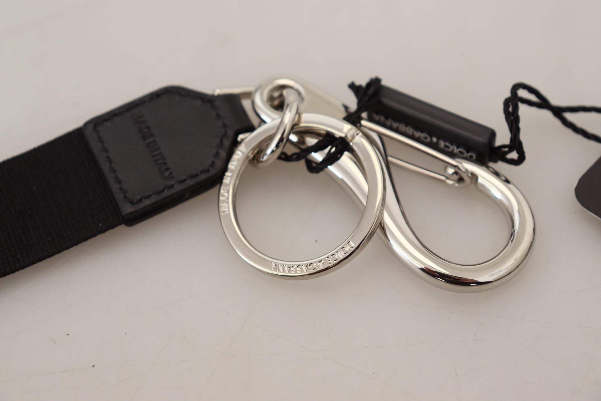 Elegant Black Charm Keychain with Brass Accents