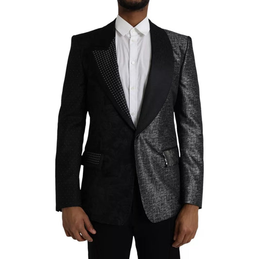Black Silver Silk Single Breasted Coat Blazer