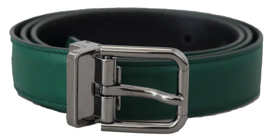 Green Calf Leather Silver Tone Metal Buckle Belt