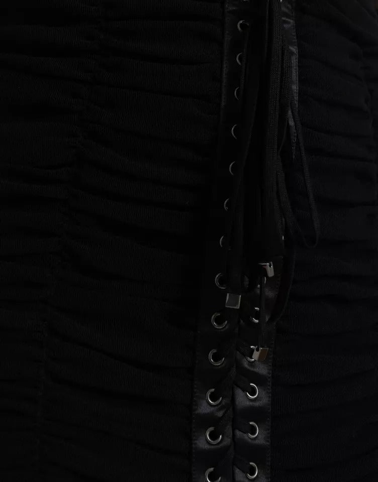 Black Cold Shoulder Stretch Tulle Midi Dress