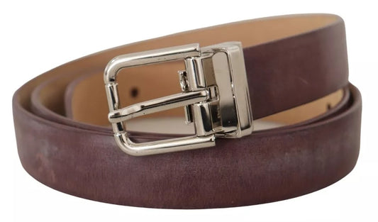 Brown Classic Leather Silver Logo Metal Buckle Belt