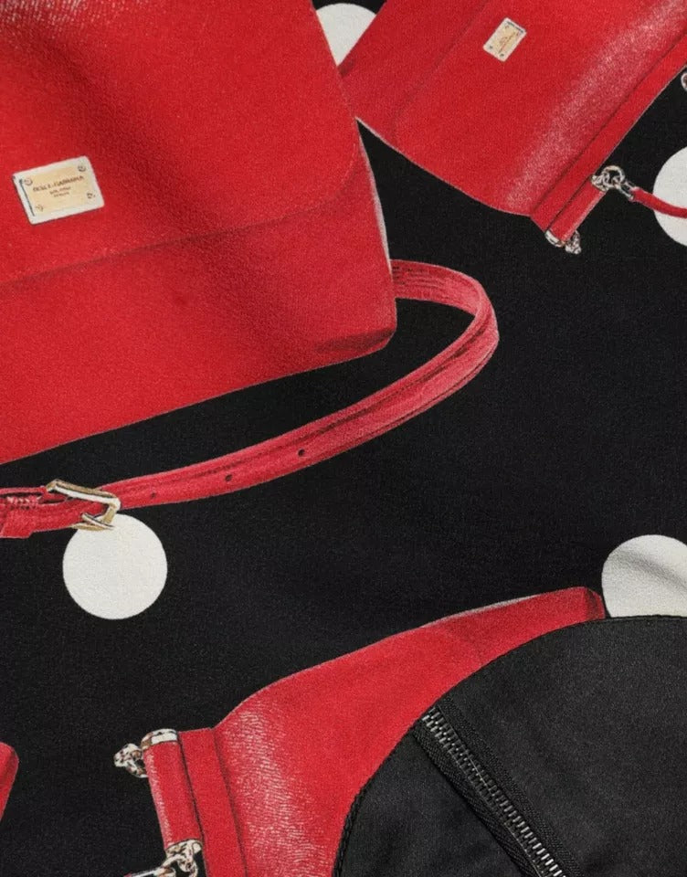 Black Sicily Bag Print Flared Midi Dress