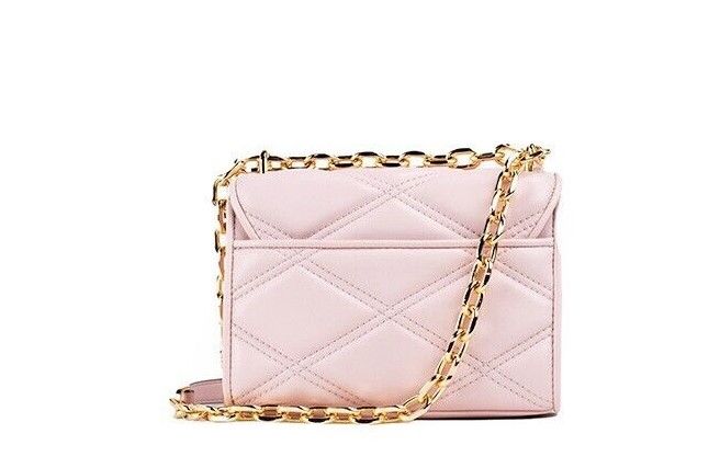 Serena Small Smooth Pink Vegan Leather Studded Flap Crossbody Bag