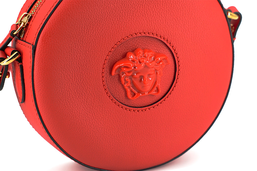 Elegant Red Round Leather Shoulder Bag