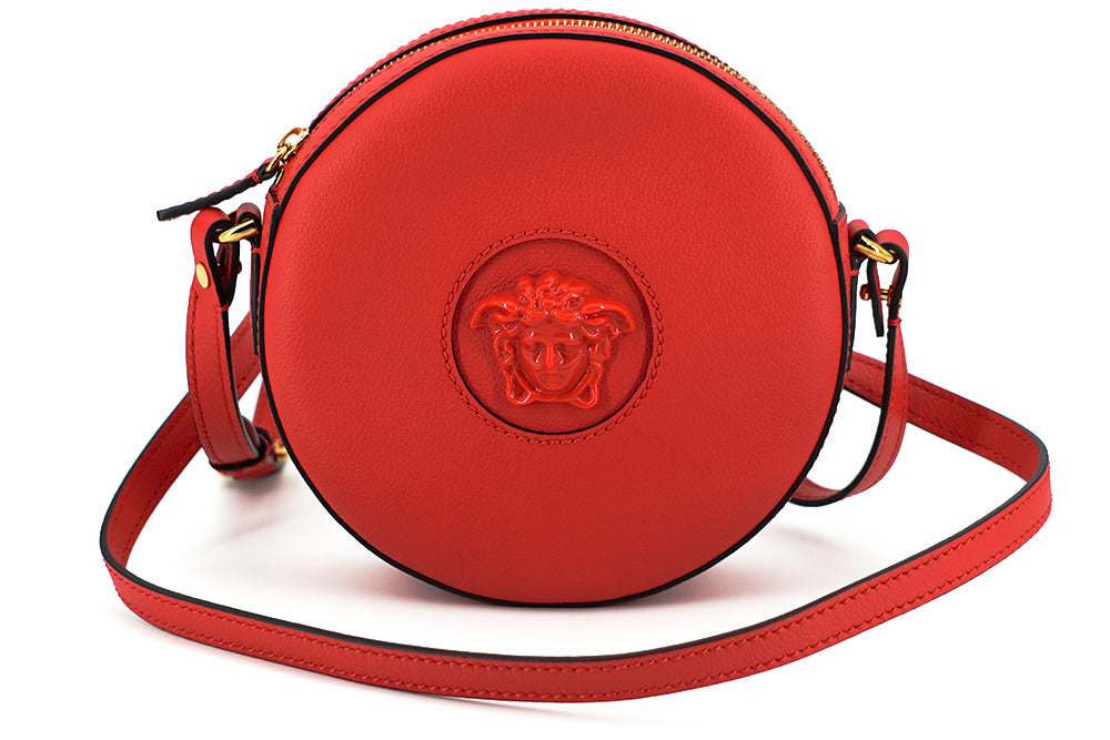 Elegant Red Round Leather Shoulder Bag