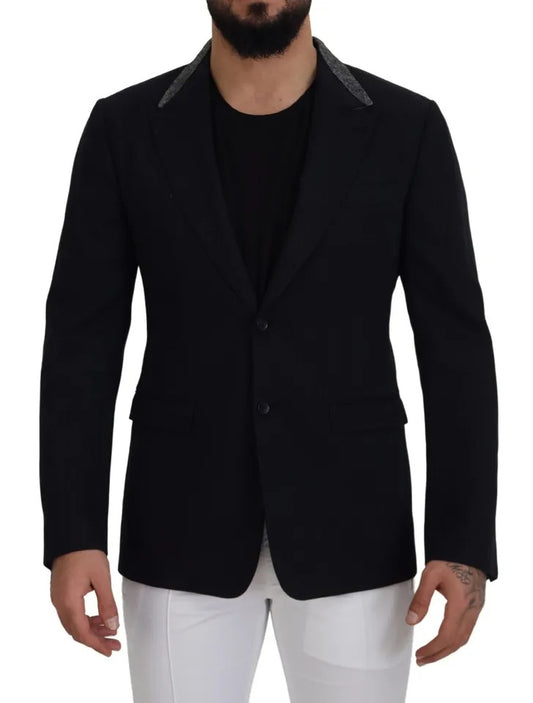 Black Wool Single Breasted Tuxedo Blazer